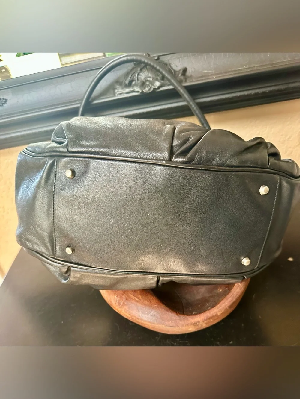 Furla Black Leather Gathered Hobo Bag